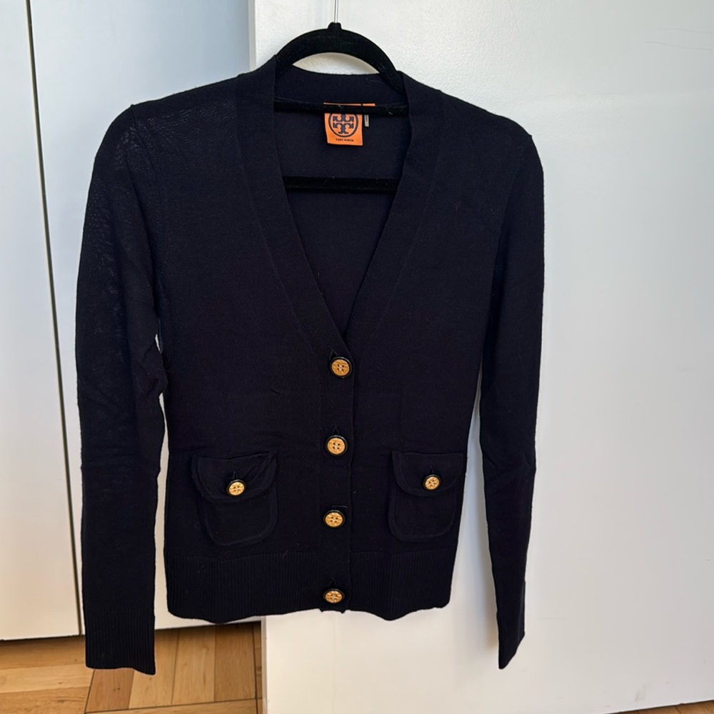 Tory Burch Navy Blue Cardigan with Gold Buttons